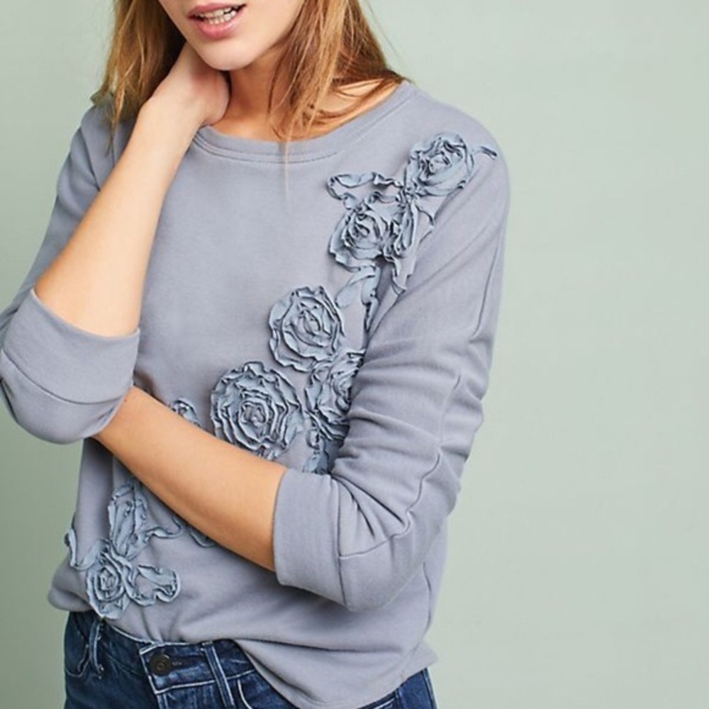 Anthropologie Ambrosi Floral Appliqué Sweatshirt L
